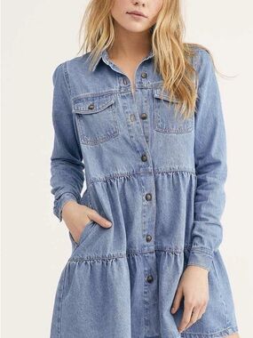 Free People Nicole Denim Shirt Mini Dress XS
